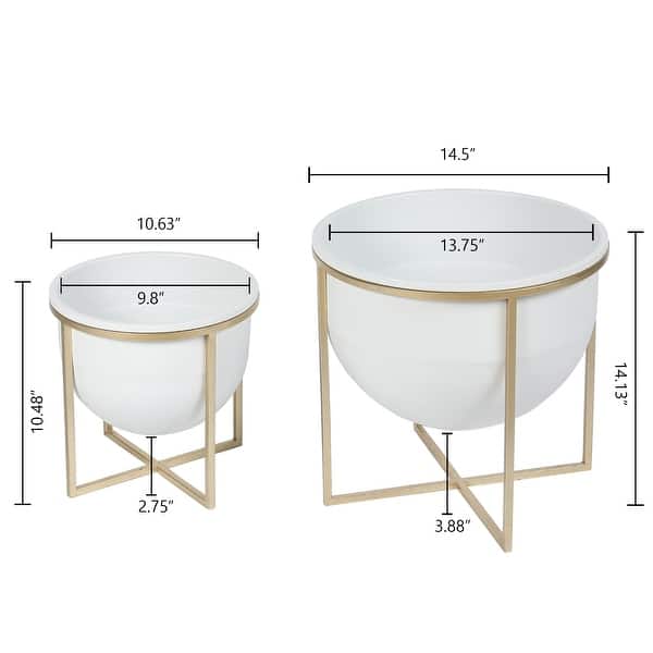 White Metal Cachepot Planters with Gold Metal Stands (Set of 2)