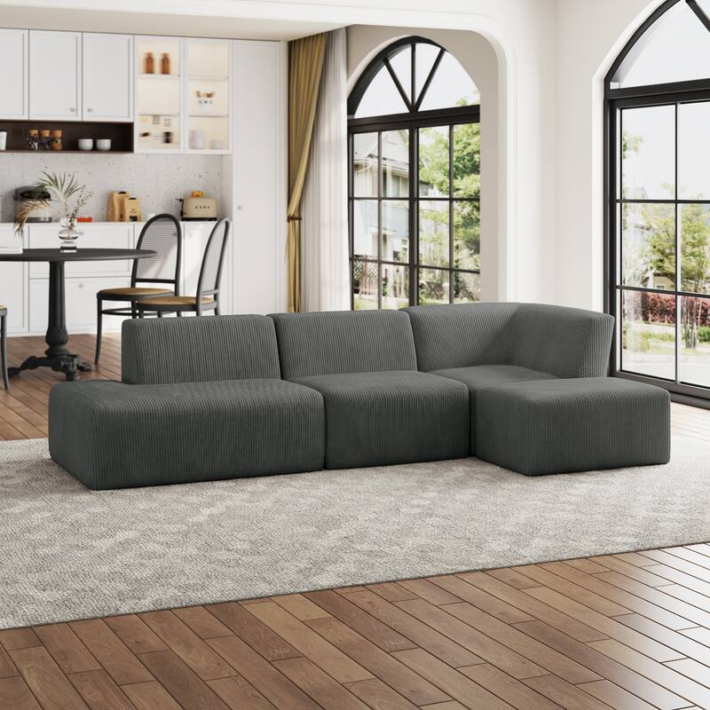 Oversized Corduroy Modular Sectional Fabric Sofa Set - GRAY/SIDE CHAIR&ARMCHAIR&OTTOMAN&ARMLESS