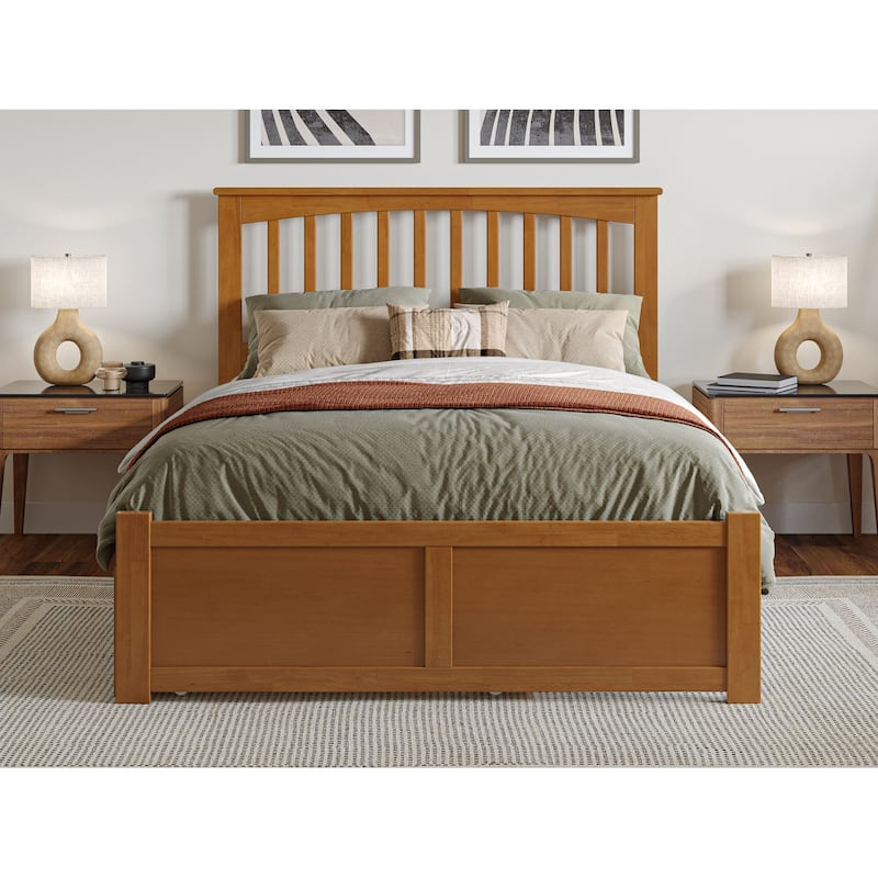 Mission Full Platform Bed with Footboard and Full Trundle Bed