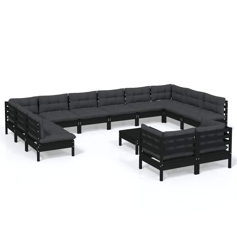 vidaXL Solid Pinewood Patio Lounge Set 13 Piece with Cushions Multi Colors