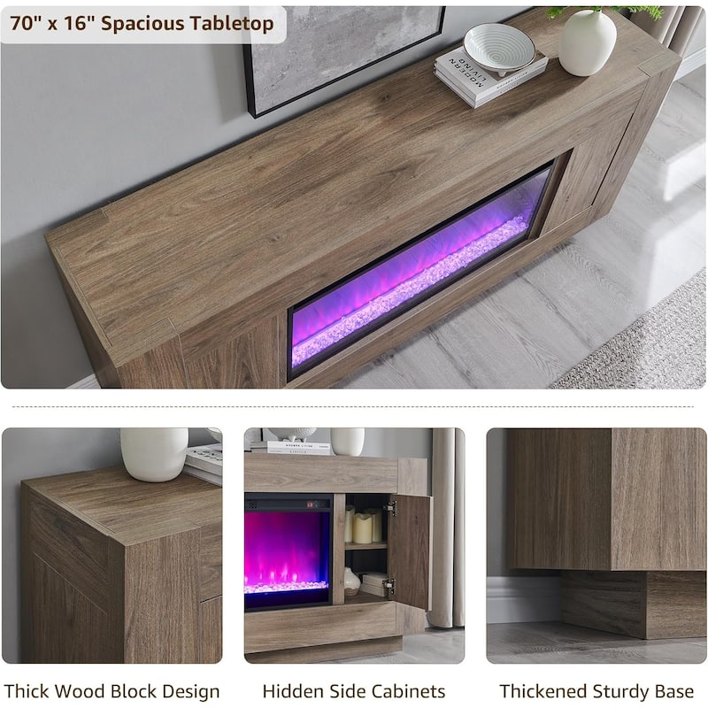 Modern Fireplace TV Stand for 80" TV, Entertainment Center with LED