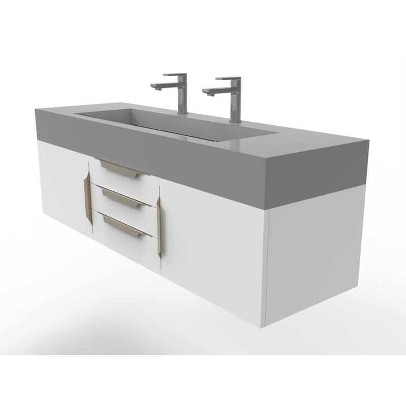 Nile 60" Wall Mounted Bathroom Vanity Set with Gray Solid Surface Top