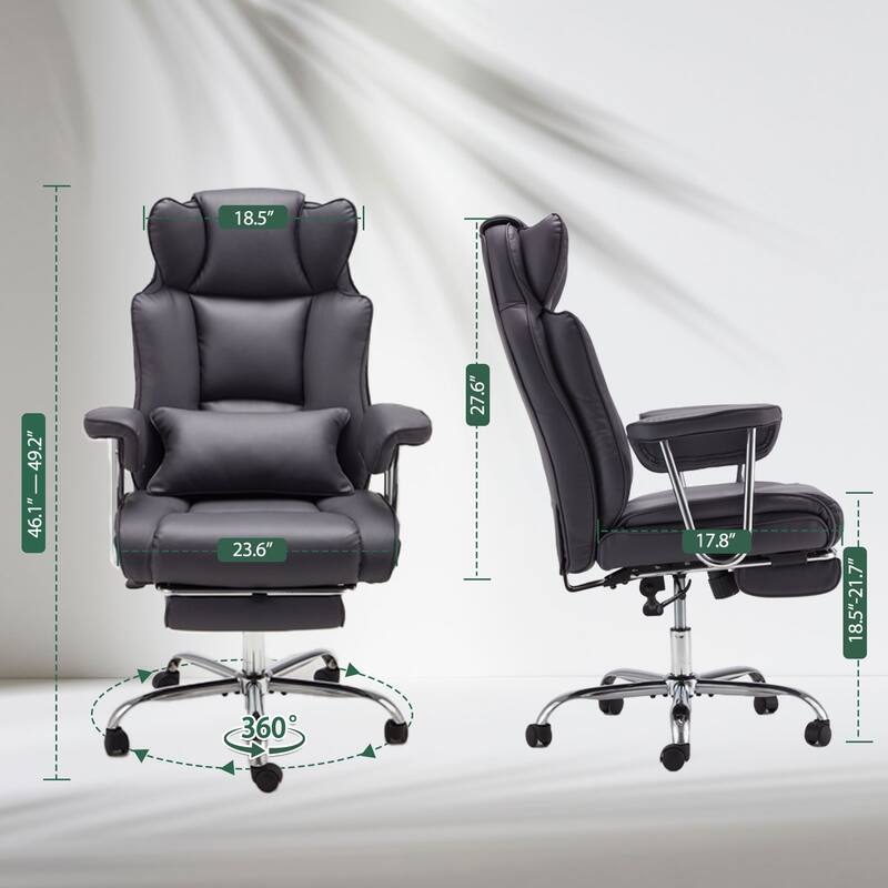 Big and Tall Leather Office Chair with Foot Rest with Adjustable Back for People up to 400 lbs