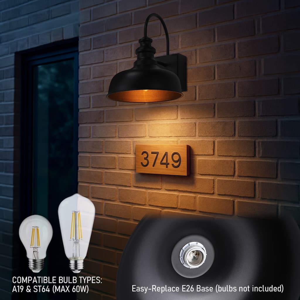 Gooseneck Barn Light with GFCI Outlet, Dusk to Dawn Floodlight, Black - 2PACK