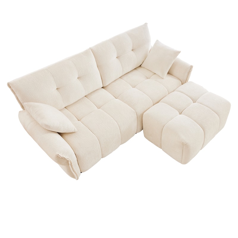 78.7" Chenille 2-Seater Sofa with Ottoman, Minimalist Design and High-Resilience Cushions