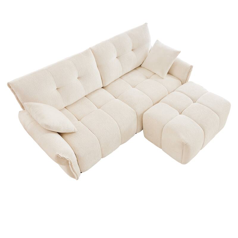 Modern 2-Seater Loveseats Sofa with 1 Ottomans & Throw Pillow