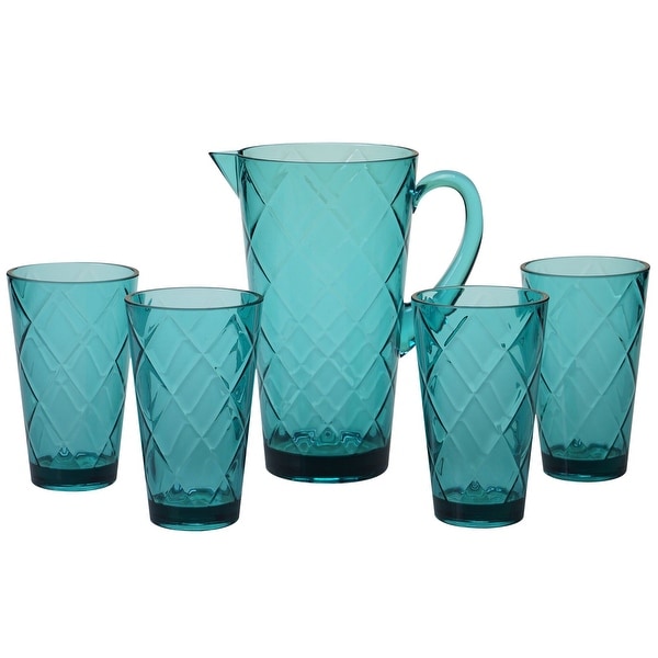 5pc Teal Blue Contemporary Durable Drinkware Set 12"