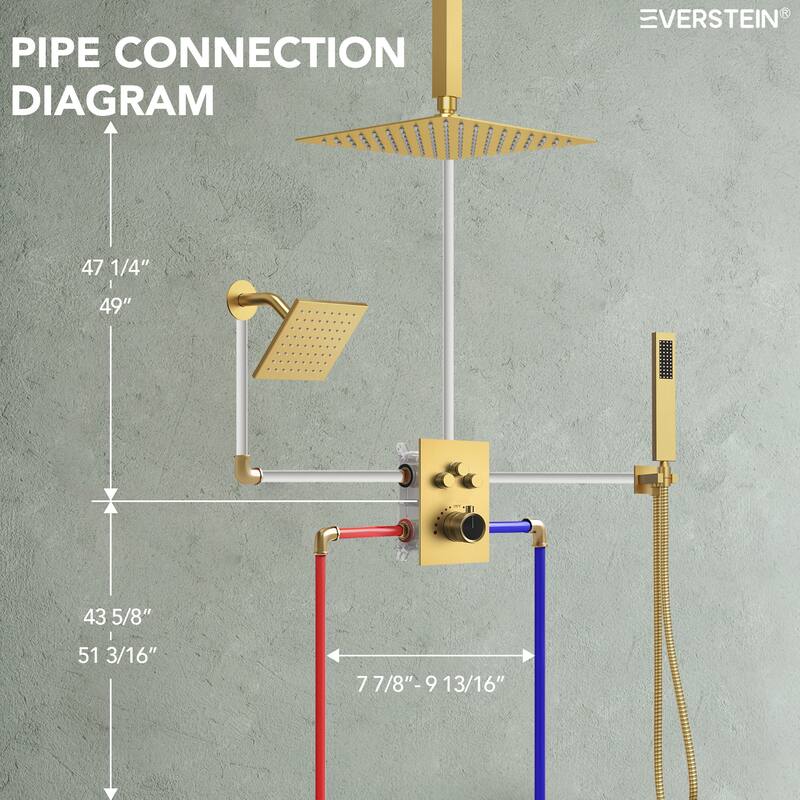 2 Pack Dual Heads 12" Rainfall & High Pressure 6" Shower System with 3 Way Thermostatic Faucet