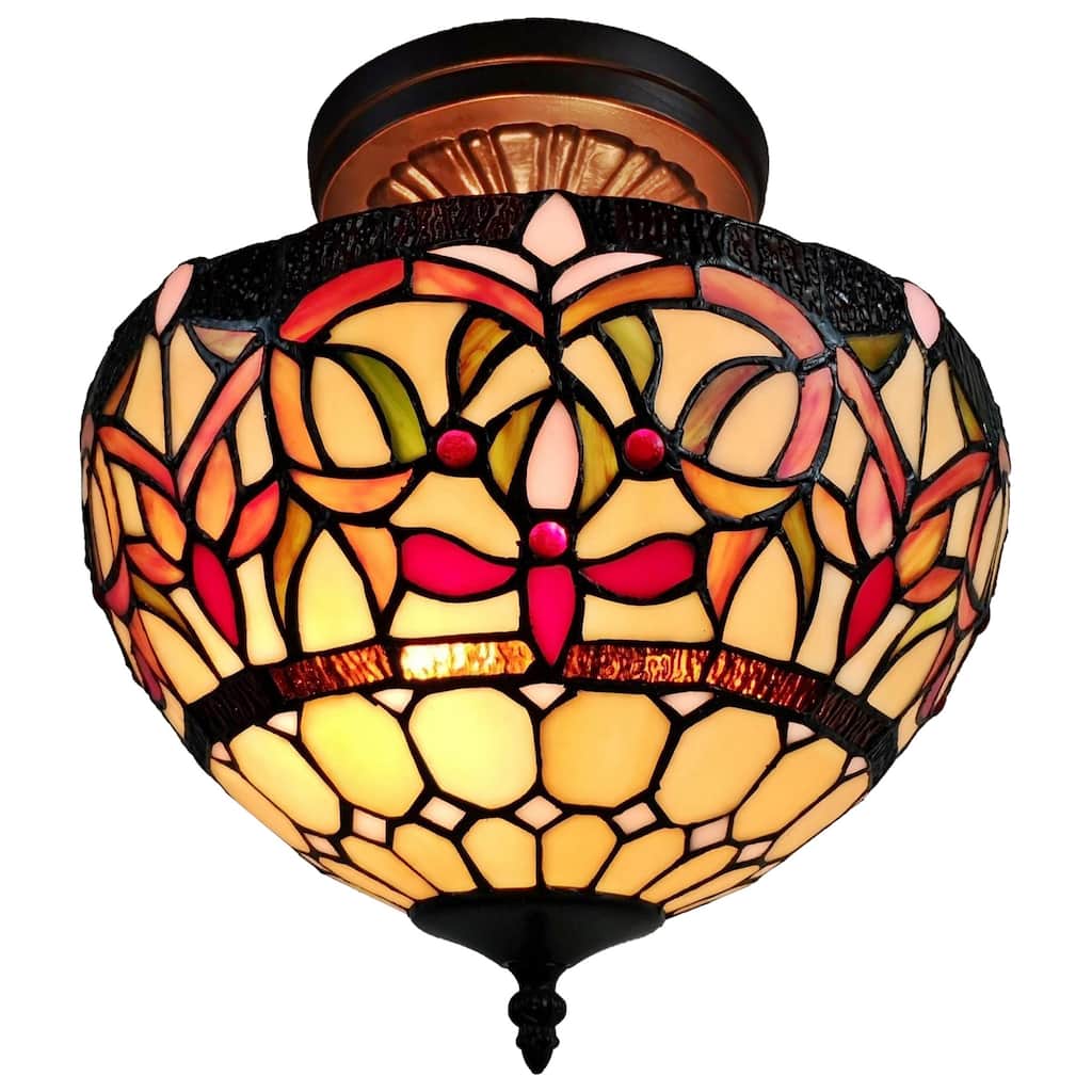 Tiffany Style Stained Glass Semi-flush Pendant Lamp from Amora Lighting