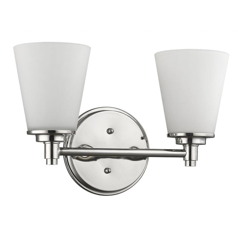 Two Light Silver Wall Light with Frosted Glass Shade and Polished Nickel Finish - 6.50" x 15" x 10"