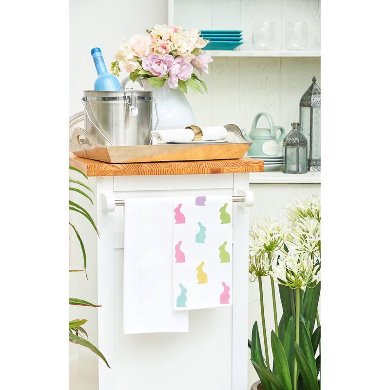 Easter Bunny Rabbit Hop Silhouettes 100% Cotton Flour Sack Printed Kitchen Dishtowel