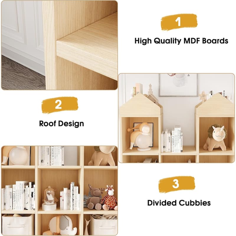 Toy Storage Organizer 8-Cubby Kids Bookshelf Natural Bookcase