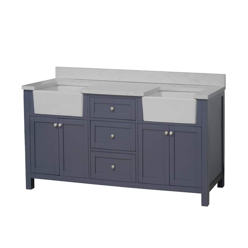 KitchenBathCollection Yorkshire 72" Farmhouse Double Bathroom Vanity with Engineered Marble Top