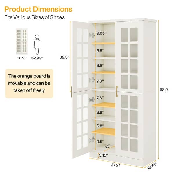 71" Tall Modern Storage Cabinet with Doors and Adjustable Shelves