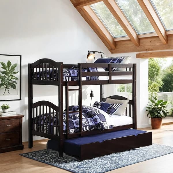slide 2 of 6, Elegant Twin over Twin Convertible Bunk Bed with Slat System, Guard-Rail & Ladder, Easily Converts to 2 Separate Beds, Espresso Espresso