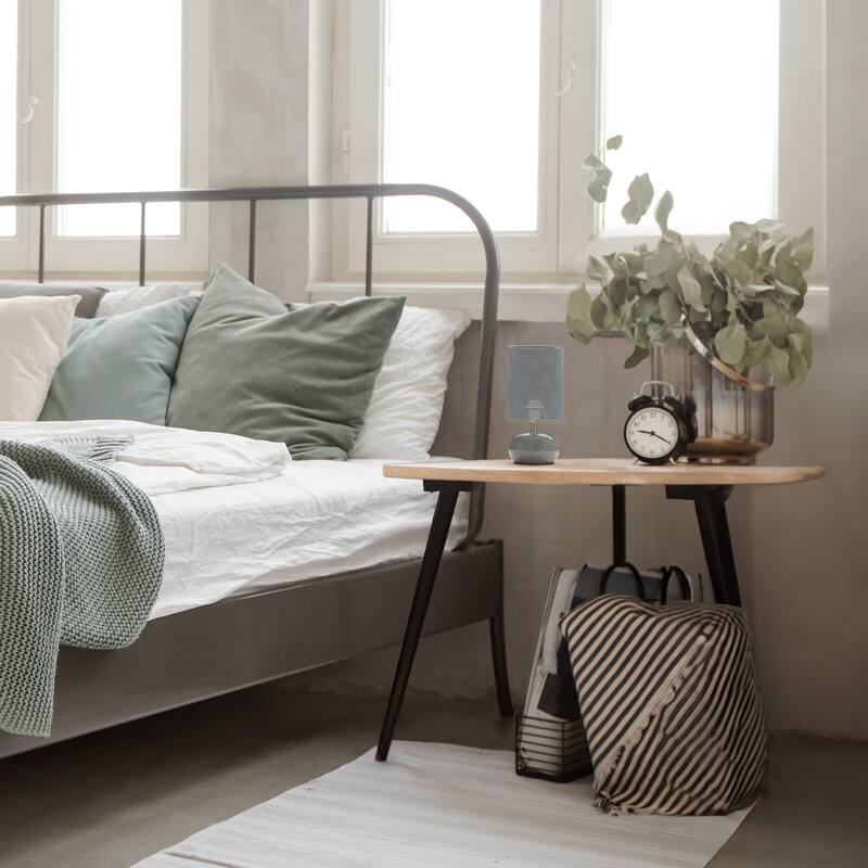 Mini Bedside Ceramic Table Lamp with Mesh Shade - 10" - Gray