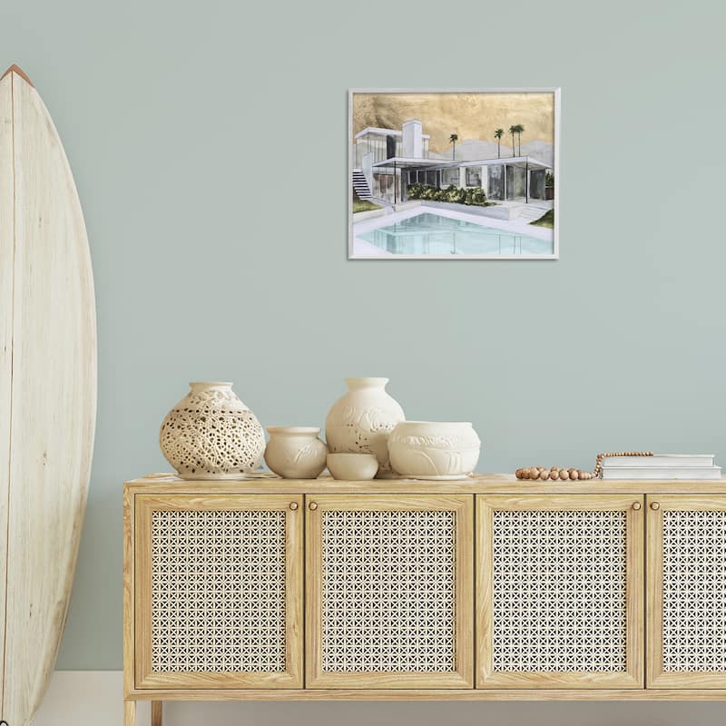 Stupell Chic Tropical Pool Yard Framed Giclee Art Design By Michael Willett