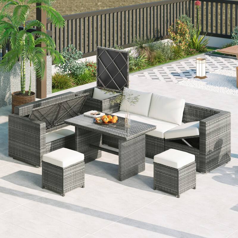 6PCS PE Rattan Sofa Set With Storage Box