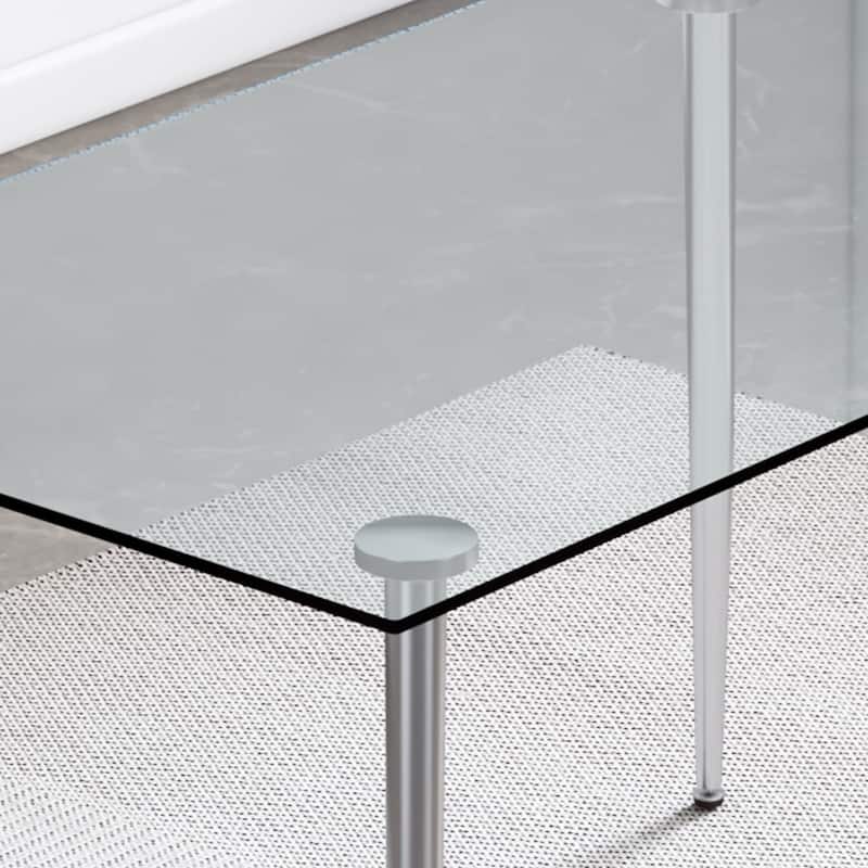 Modern Minimalist Rectangular Glass Dining Table for 4-6 with 0.31" Tempered Glass Tabletop and Silver plating Metal Legs