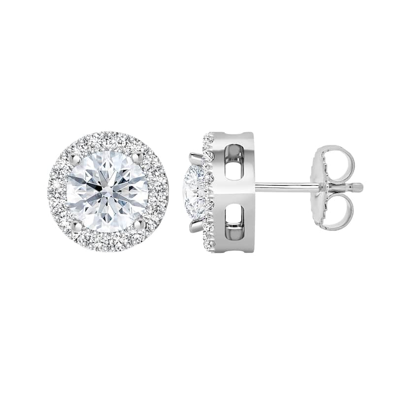 Auriya 14k Gold Lab Grown Halo Round Diamond Stud Earrings 0.50 to 8.00 ct. tw. Push-Back (F-G VS) - White - White - 0.68ct. tw.
