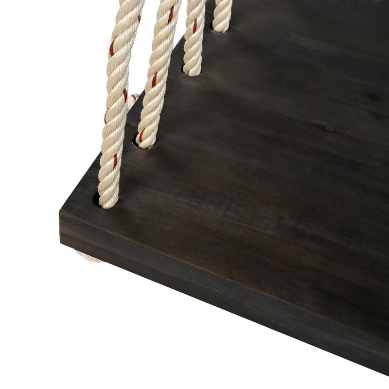 Porch Wooden Swing Chair with Hemp Ropes, Patio Hanging Swing Bench with Cushion & 2 Pillows