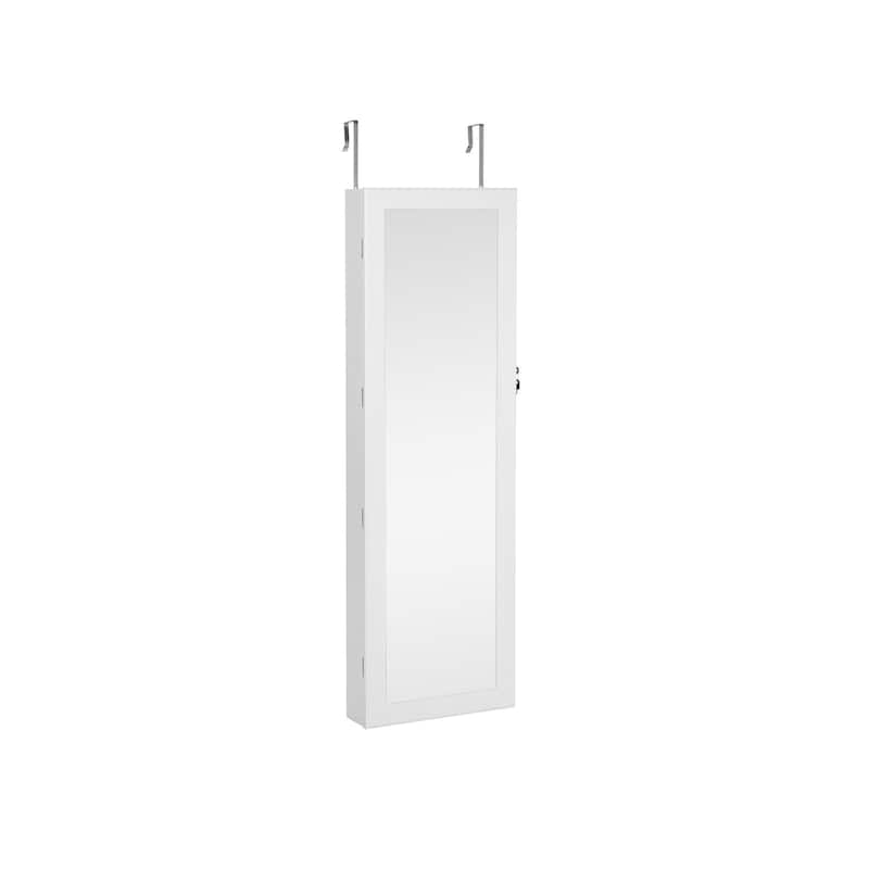 6 LED Lights Wall Mounted Lockable Jewelry Cabinet with Full Length Mirror and 2 Drawers - 47.3"H x 14.5"W x 3.9"D