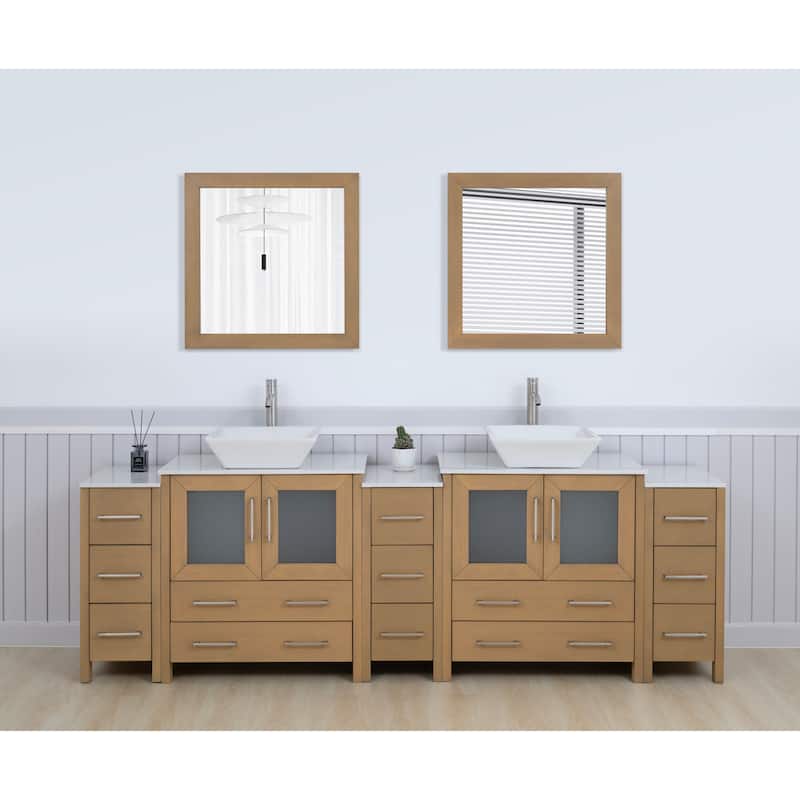 Vanity Art 96-inch Double Sink Bathroom Vanity Set with Engineered Marble Top and Free Mirror - 96 x 18.5 x 36 Inches