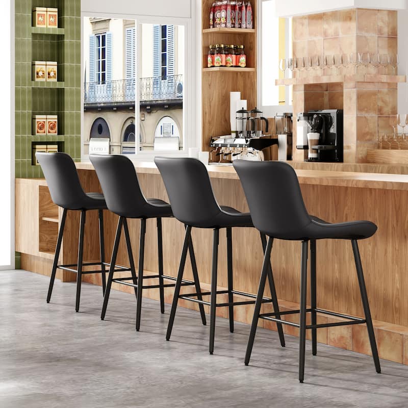 Counter Stools Set of 2, Faux Leather Counter Height Bar Stools, Modern Dining Table Chairs with Metal Legs