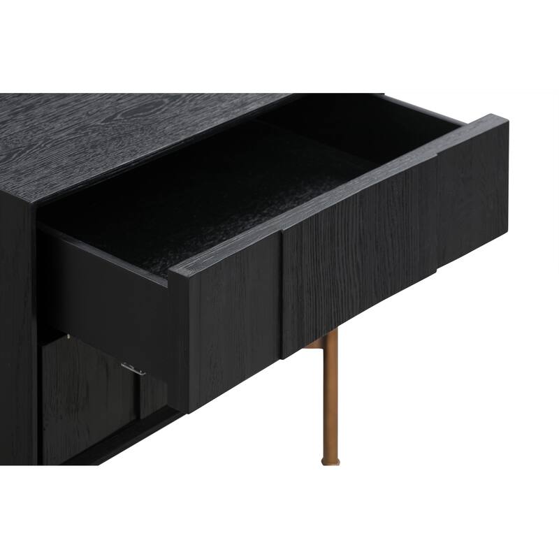 Carnaby 2 Drawer Nightstand in Black Brushed Oak Wood and Bronze