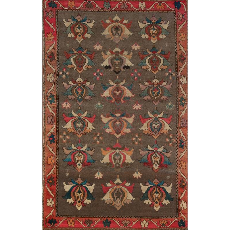 All-Over Brown Floral Gabbeh Persian Area Rug Hand-Knotted Wool Carpet - 5'2"x 9'0"