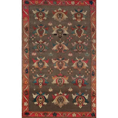 All-Over Brown Floral Gabbeh Persian Area Rug Hand-Knotted Wool Carpet - 5'2"x 9'0"