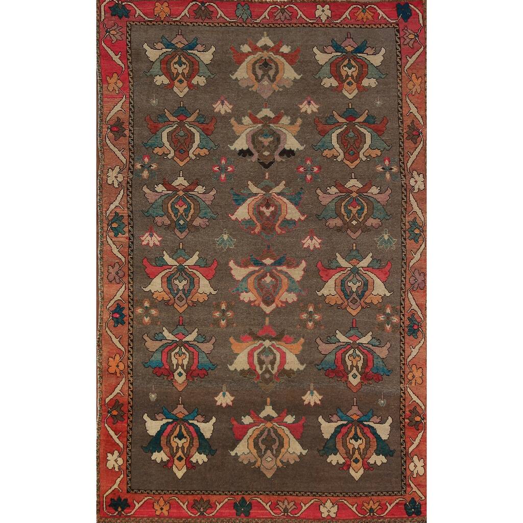 All-Over Brown Floral Gabbeh Persian Area Rug Hand-Knotted Wool Carpet - 5'2"x 9'0"