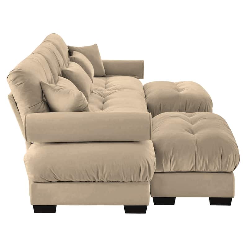 Modern Reversible 3-Seat Modular Sectional Corner Sofa Couch with Waist Pillows