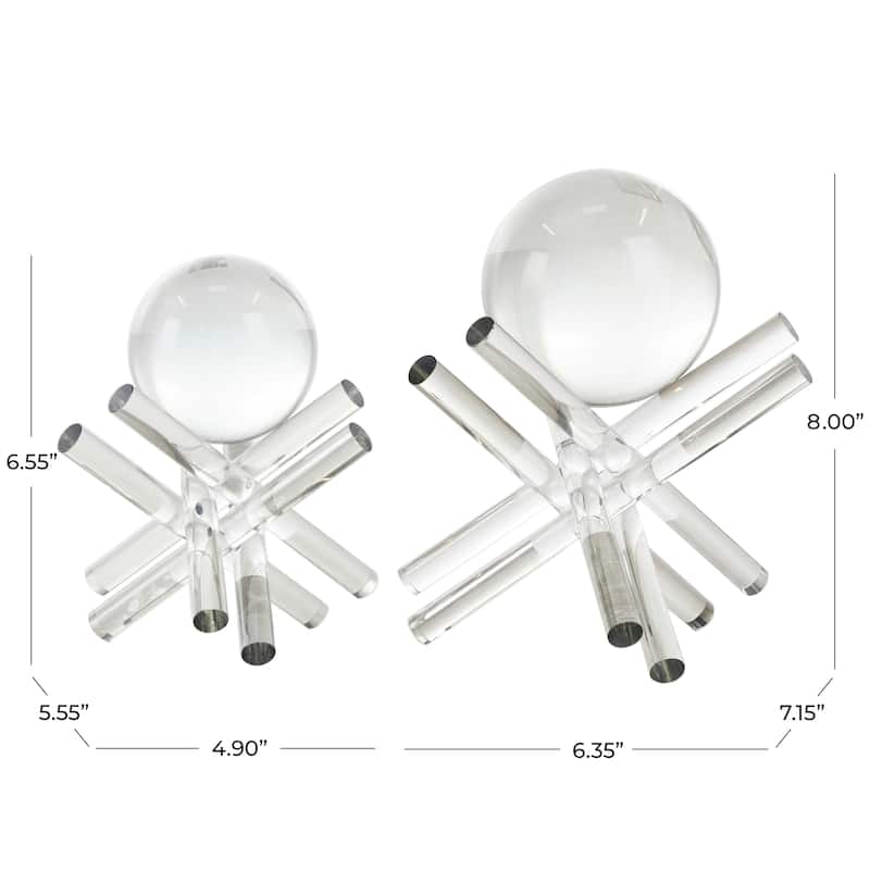 Crystal Abstract Jack Inspired Sculpture with Clear Resting Orbs - Set of 2 Clear - Roche River Decor - 7"W x 6"L x 8"H