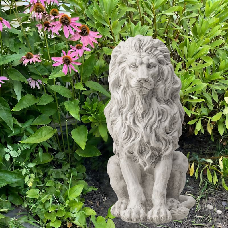 Glitzhome 20.75"H MGO White Guardian Sitting Lion Statue Porch Sculpture Indoor Outdoor