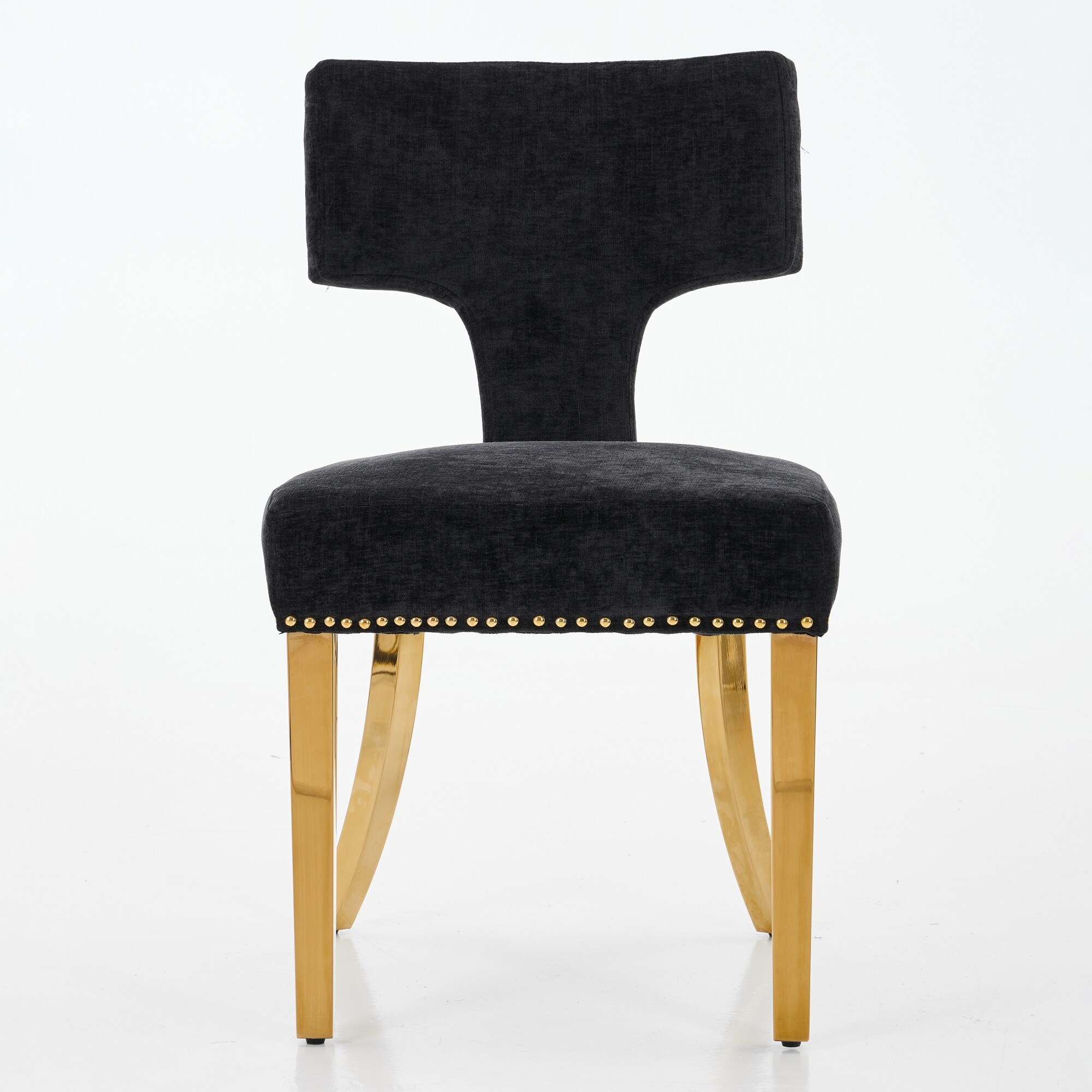 Mid Century Chenille Dining Chair 2PC, Farmhouse, Gold Legs