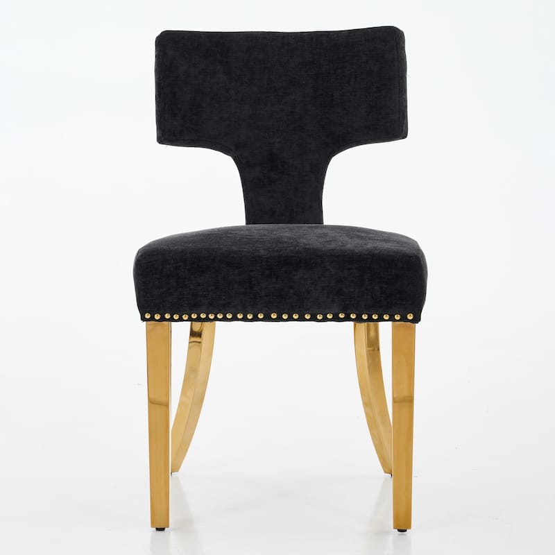 T-shaped Backrest Upholstered Dining Chairs with Steel Legs, Set of 2