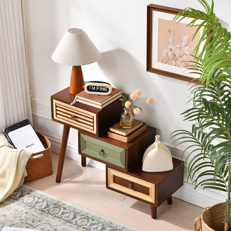 4-Drawer Cabinet With Artistic Mixed Materials