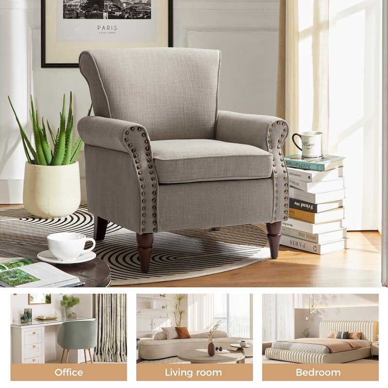 Nyctelius Upholstered Comfy Accent chair with Classic Turned Wooden Legs and Nailhead Trim by HULALA HOME