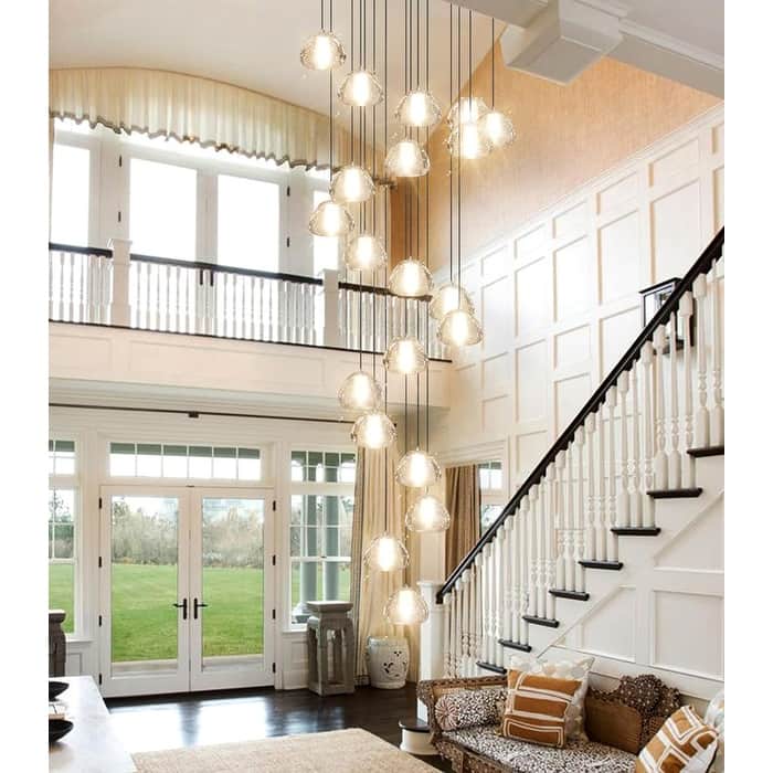 KAYLA 30-Lights Gold Modern Crystal Chandelier for Staircases, 157" Extra-Long Adjustable LED Ceiling Light