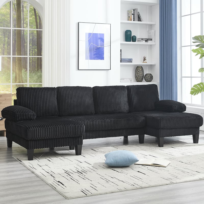 Symmetrical Corduroy Double Chaise Couch U-shaped Sectional Sofa