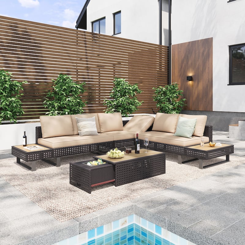 6-Pers Diamond Weave Patio Sectional Furniture Set