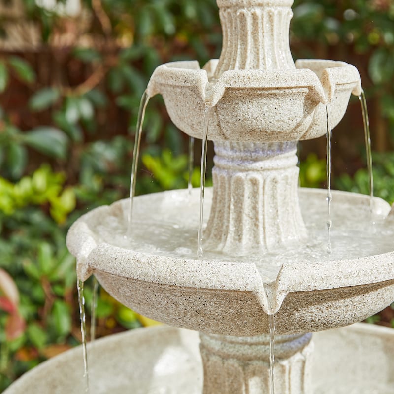 Glitzhome 45"H Oversized 3-Tier Pedestal Lotus Ceramic Resin Outdoor LED Fountains