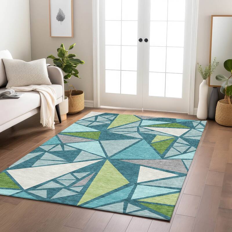 Machine Washable Indoor/ Outdoor Abstract Mosaic Chantille Rug