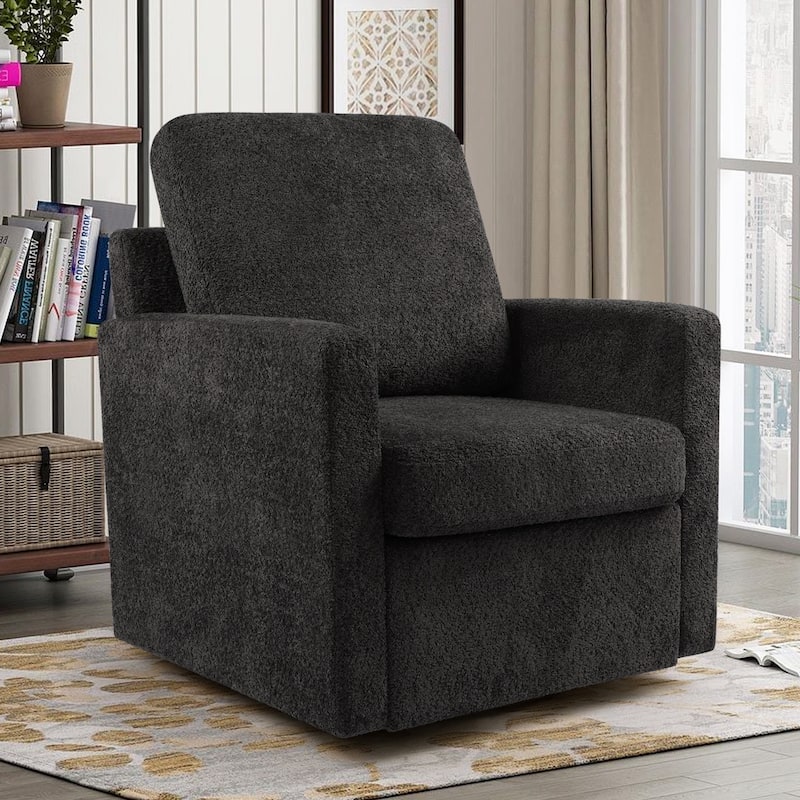 Furry Swivel Chair Comfy Teddy Accent Armchair Soft Padded Single Sofa Reading Chair with Pillow，Set of 1