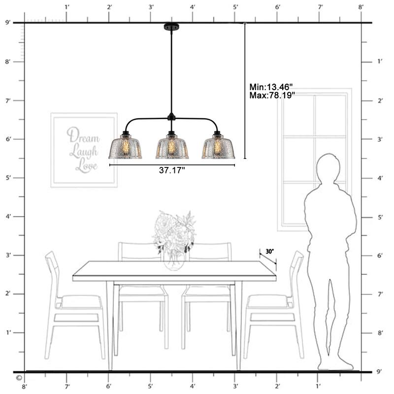 3-Light Bowl-Shaped Mercury Glass Linear Island Pendant Light - Dia.38.19-in