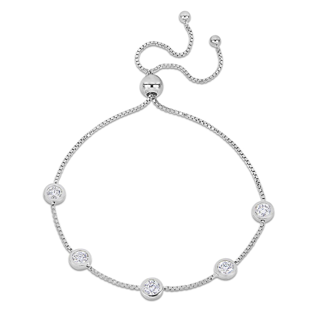 Miadora 1 1/4ct DEW Created Moissanite Station Bolo Bracelet in Sterling Silver