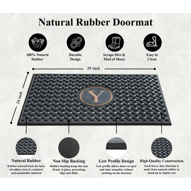A1HC 100% Pure Rubber Monogrammed Front Door Mat 24" x39" Indoor Outdoor Doormat