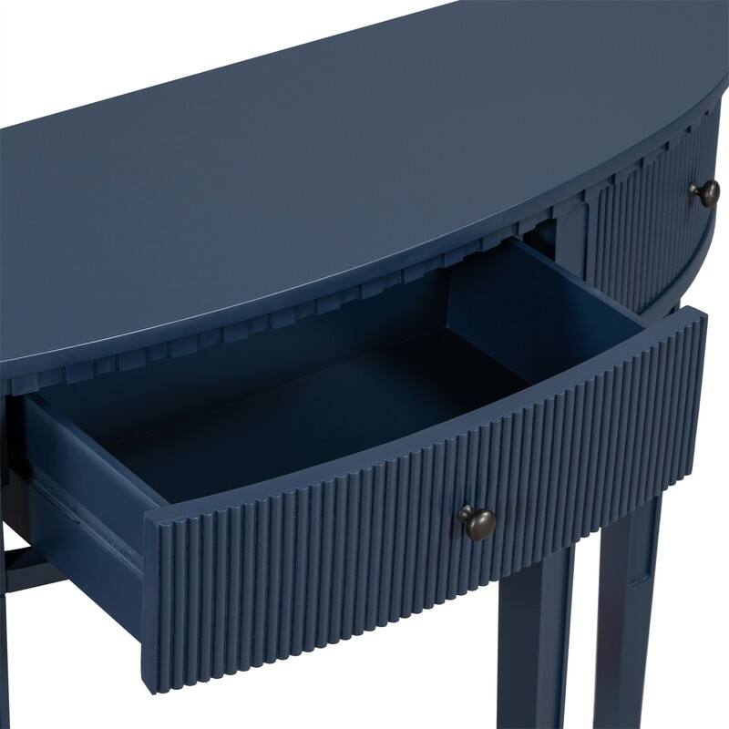 Curve Design Console Table with 3 Storage Drawers, Modern Entryway Table Sofa Table with Vertical Stripe Design and 4 Legs