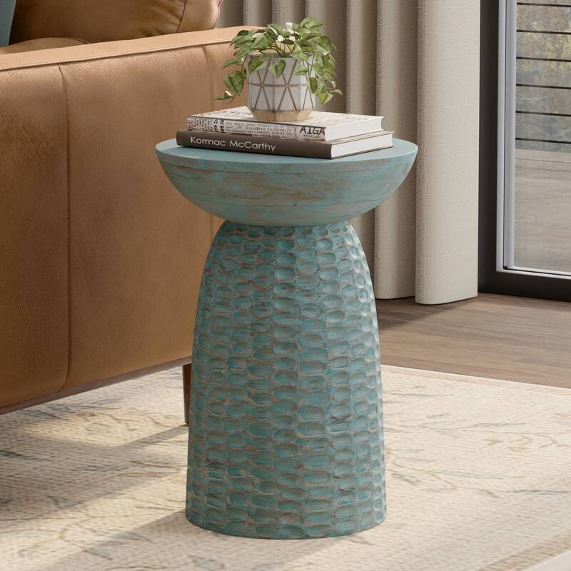 WYNDENHALL Willis 16 inch Wide Accent Table - 16" D x 16" W x 23" H  - Teal Wash